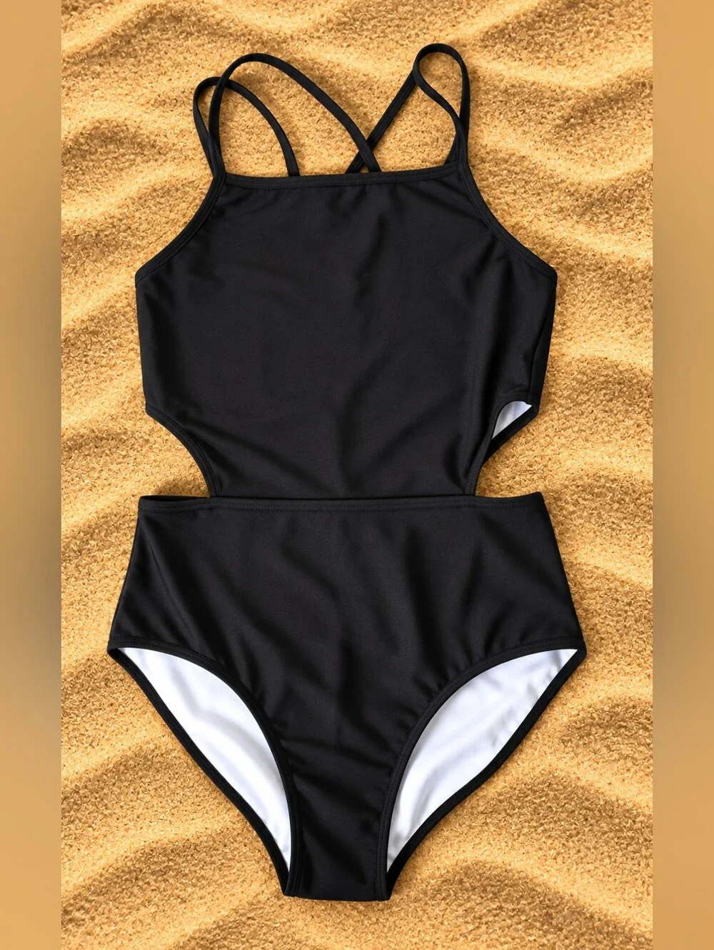 Kanu Surf Girls Size 16 Black Cutout One Piece Swimsuit NWT